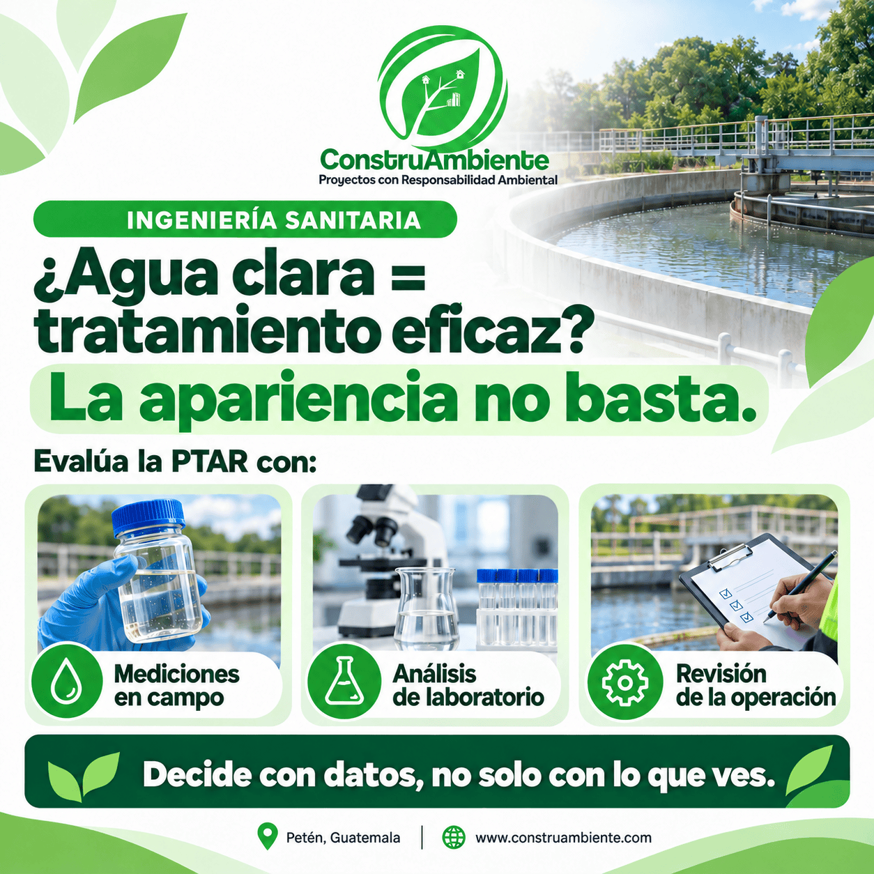 Evaluación de una PTAR mediante mediciones en campo, análisis de laboratorio y revisión de la operación.